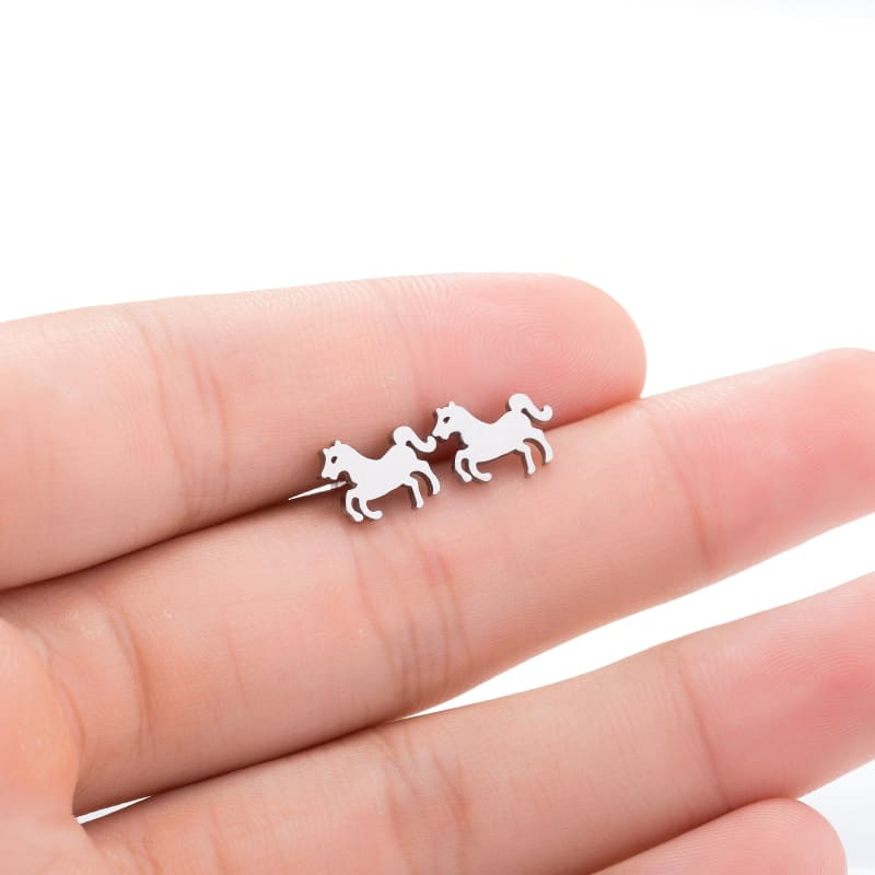Children's silver horse earrings